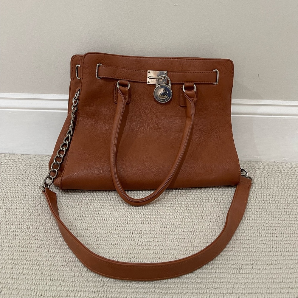Micheal Kors Brown Leather Large Hamilton Shoulder Crossbody Bag